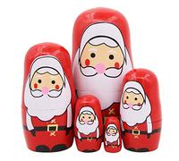 Boerni Set of 5 Cute Pink Nose Santa Claus Nesting Dolls,Father Christmas Wooden Russian Dolls Stacking Matryoshka Doll Crafts Wooden Toy Set for Kid Gift Christmas Birthday Xmas Party Home Decor