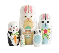 Boerni Set of 5 Cute White Rabbit Nesting Dolls,Cartoon Animal Bunny Wooden Russian Doll Matryoshka Dolls Babushka Stacking Ornaments Gift for Kids Birthday Easter Day Christmas Party Décor