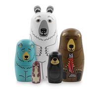 Boerni Set of 5 Wooden Bear Animal Nesting Doll,Cartoon Polar Bear Black Bear Weasel Sea Lion Handmade Matryoshka Russian Doll Stacking Toy Ornament for Kids Birthday Gift Christmas Party Home Décor