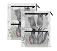 BOESI 2 PC Pencil Pouch for 3 Ring Binder,Cute Skunk Clear Window