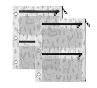 BOESI 2 PC Pencil Pouch for 3 Ring Binder,Line Art Deer Clear Window