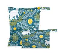 BOESI 2 Piece Wet and Dry Storage Bag, Travel Wet and Dry Bag, Waterproof Reusable, for Travel, Beach, Pool, Diapers, Toiletries, Polar Bears and Starry Skies