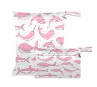 BOESI 2 Piece Wet and Dry Storage Bag, Travel Wet and Dry Bag, Waterproof Reusable, for Travel, Beach, Pool, Diapers, Toiletries, Pink Whales Dolphins Sharks