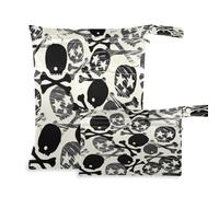 BOESI 2 Piece Wet and Dry Storage Bag, Travel Wet and Dry Bag, Waterproof Reusable, for Travel, Beach, Pool, Diapers, Toiletries, Vintage Skull Bones Skeleton