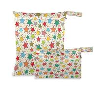 BOESI 2 Piece Wet and Dry Storage Bag, Travel Wet and Dry Bag, Waterproof Reusable, for Travel, Beach, Pool, Diapers, Toiletries, Colorful Graffiti Star Pattern