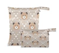 BOESI 2 Piece Wet and Dry Storage Bag, Travel Wet and Dry Bag, Waterproof Reusable, for Travel, Beach, Pool, Diapers, Toiletries, Bear Face