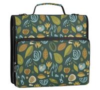BOESI Abstract Leaves Zipper Binder 3 Ring, 2 Inch Rings Expandable File Folder with Crossbody Strap Water Resistant for School Office