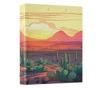 BOESI Cactus at Sunset Ring Binder with Clipboard, 1.5 Inch D Ring Binder Folder, Water Resistant PVC Document Organizer with Metal Clip for Office Home