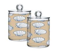 BOESI Doodle Shells Cotton Swab Caddy, Clear Plastic Jar with Lid Set of 2, Transparent Bathroom Organizer for Countertop Storage, for Cotton Swabs, Dental Floss
