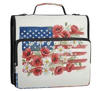BOESI Floral Flag Illustration Zipper Binder 3 Ring, 2 Inch Rings Expandable File Folder with Crossbody Strap Water Resistant for School Office