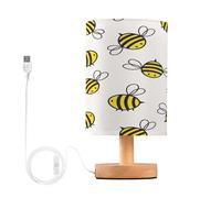 BOESI Flying Bumble Bees Table Lamp, Nightstand Lamp with Wooden Base and USB Button Cord for Bedroom, Living Room