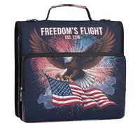 BOESI Freedom Celebration Illustration Zipper Binder 3 Ring, 2 Inch Rings Expandable File Folder with Crossbody Strap Water Resistant for School Office