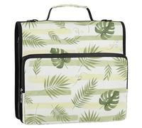 BOESI Fresh Green Leaves Zipper Binder 3 Ring, 2 Inch Rings Expandable File Folder with Crossbody Strap Water Resistant for School Office