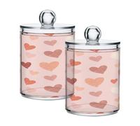 BOESI Graffiti Colorful Heart Cotton Swab Caddy, Clear Plastic Jar with Lid Set of 2, Transparent Bathroom Organizer for Countertop Storage, for Cotton Balls, Cotton Swabs, Dental Floss