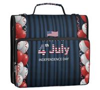 BOESI Happy Fourth of July Zipper Binder 3 Ring, 2 Inch Rings Expandable File Folder with Crossbody Strap Water Resistant for School Office