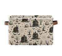 BOESI Haunted House Canvas Storage Bin, Square Basket with Handle