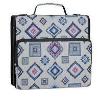 BOESI Ikat Pattern Zipper Binder 3 Ring, 2 Inch Rings Expandable File Folder with Crossbody Strap Water Resistant for School Office