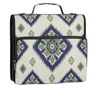 BOESI Ikat Pattern Zipper Binder 3 Ring, 2 Inch Rings Expandable File Folder with Crossbody Strap Water Resistant for School Office