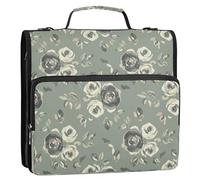 BOESI Ink-wash Roses Zipper Binder 3 Ring, 2 Inch Rings Expandable File Folder with Crossbody Strap Water Resistant for School Office