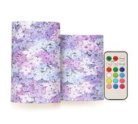 BOESI Lilac Purple Floral Flameless Candles Color Changing LED Candles with Remote Control Battery Candles for Outdoor and Indoor Home and Room Decoration, Set of 2 Pieces