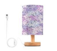 BOESI Lilac Purple Floral Table Lamp, Nightstand Lamp with Wooden Base and USB Button Cord for Bedroom, Living Room