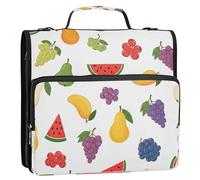 BOESI Mixed Fruit Pattern Zipper Binder 3 Ring, 2 Inch Rings Expandable File Folder with Crossbody Strap Water Resistant for School Office