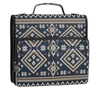 BOESI Navy Ikat Pattern Zipper Binder 3 Ring, 2 Inch Rings Expandable File Folder with Crossbody Strap Water Resistant for School Office