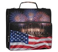 BOESI Night Firework Flag Illustration Zipper Binder 3 Ring, 2 Inch Rings Expandable File Folder with Crossbody Strap Water Resistant for School Office