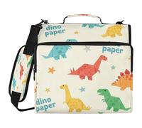 BOESI Origami Dinosaur Pattern Upgraded 3 Ring Zipper Binder, 14 Inch Laptop Compartment, 2 Inch Rings Expandable Folder, Water Resistant Bag