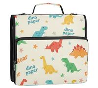 BOESI Origami Dinosaur Pattern Zipper Binder 3 Ring, 2 Inch Rings Expandable File Folder with Crossbody Strap Water Resistant for School Office