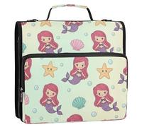 BOESI Pastel Mermaids Zipper Binder 3 Ring, 2 Inch Rings Expandable File Folder with Crossbody Strap Water Resistant for School Office