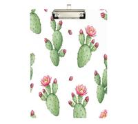 BOESI Prickly Pear Cactus Pattern Acrylic Clipboard 12.5x9 Inch, Metal Clip with Hook, Scratch Resistant Clear Writing Board for Office Classroom