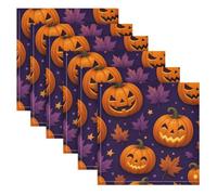BOESI Pumpkin Art 6 Pack Cloth Napkins 20x20in, Satin Dinner Napkins