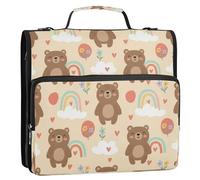 BOESI Rainbow Bear Pattern Zipper Binder 3 Ring, 2 Inch Rings Expandable File Folder with Crossbody Strap Water Resistant for School Office