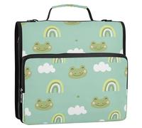 BOESI Rainbow Frog Pattern Zipper Binder 3 Ring, 2 Inch Rings Expandable File Folder with Crossbody Strap Water Resistant for School Office
