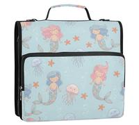 BOESI Rainbow Mermaids Zipper Binder 3 Ring, 2 Inch Rings Expandable File Folder with Crossbody Strap Water Resistant for School Office