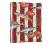 BOESI Red Stripe Tomato Sardine Ring Binder with Clipboard, 1.5 Inch D Ring Binder Folder, Water Resistant PVC Document Organizer with Metal Clip for Office Home