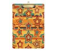 BOESI Retro Star Pattern Acrylic Clipboard 12.5x9 Inch, Metal Clip with Hook, Scratch Resistant Clear Writing Board for Office Classroom