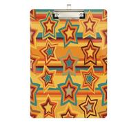BOESI Retro Star Pattern Acrylic Clipboard 12.5x9 Inch, Metal Clip with Hook, Scratch Resistant Clear Writing Board for Office Classroom