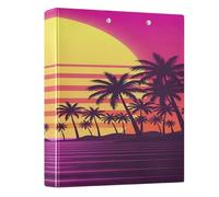 BOESI Retro Sunset Pattern Ring Binder with Clipboard, 1.5 Inch D Ring Binder Folder, Water Resistant PVC Document Organizer with Metal Clip for Office Home