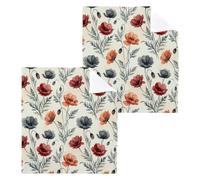 BOESI Rustic Poppy Pattern 12x12in Cotton Washcloth,Face Towel