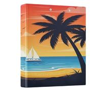 BOESI Sailboat Sunset Pattern Ring Binder with Clipboard, 1.5 Inch D Ring Binder Folder, Water Resistant PVC Document Organizer with Metal Clip for Office Home