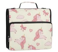 BOESI Unicorns Dreams Zipper Binder 3 Ring, 2 Inch Rings Expandable File Folder with Crossbody Strap Water Resistant for School Office