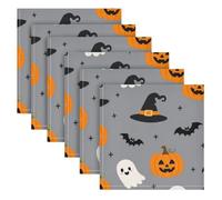 BOESI Witch Bat Wraith 6 Pack Cloth Napkins 20x20in, Satin Dinner Napkins