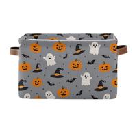 BOESI Witch Bat Wraith Canvas Storage Bin, Square Basket with Handle