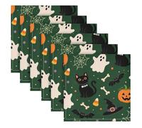 BOESI Witch Cat Wraith 6 Pack Cloth Napkins 20x20in, Satin Dinner Napkins