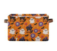 BOESI Witch Cat Wraith Canvas Storage Bin, Square Basket with Handle