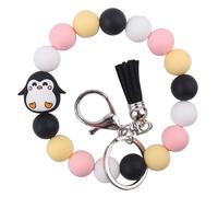 Boethesi Animals Beaded Silicone Bracelet Wristlet Keychain, Cat Dog Elephant Lamb Tiger Penguin Koala Frog Bangle Keyring, Penguin, One Size
