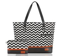 Boetru Laptop Tote Bag for Women Large Canvas Womens Briefcase Waterproof Computer Bag Work Bags for Women Fits 15.6 inch Laptop, Black Wave, L,