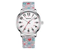BOFAN Nurse Watch for Nurse,Medical Professionals,Students,Doctors with Various Medical Scrub Colors,Easy to Read Dial,Second Hand and 24 Hour,Water Resistant., White-Gray print